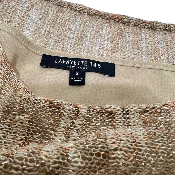 Lafayette 148 Size Small Gold Metallic Linen Mesh Knit Sweater Top - Picture 3 of 14